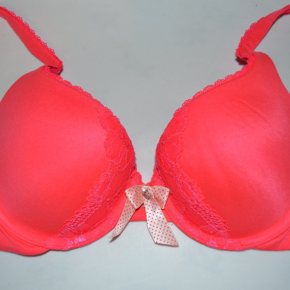 Victoria's Secret Body by VS padded perfect coverage neon pink bra 32C EUC